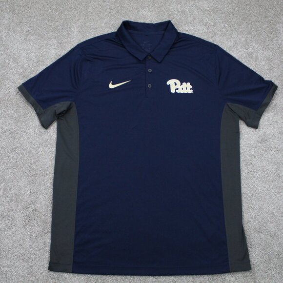 Nike Pitt Panthers Polo Shirt Adult XL Blue Dri-Fit Short Sleeve NCAA Pullover - Picture 1 of 13